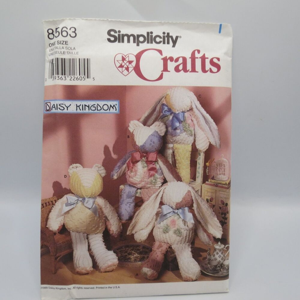 Simplicity 8563 Bear Bunny Stuffed Animal Plush One Size 18" Crafts Daisy